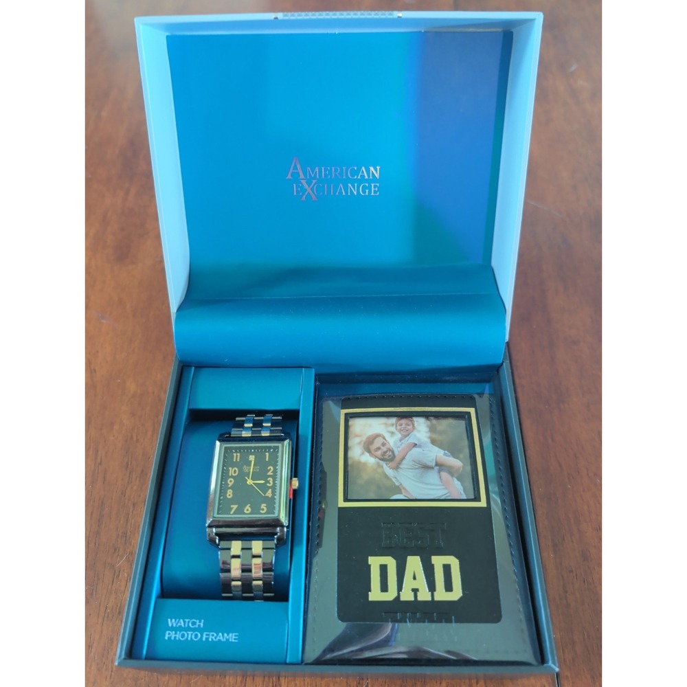 American Exchange Mens Two-Tone Metal Watch & Frame Gift Set M0011B-42-G50
